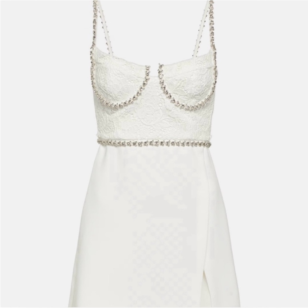 Self-Portrait Diamond Embellished White Mini Dress